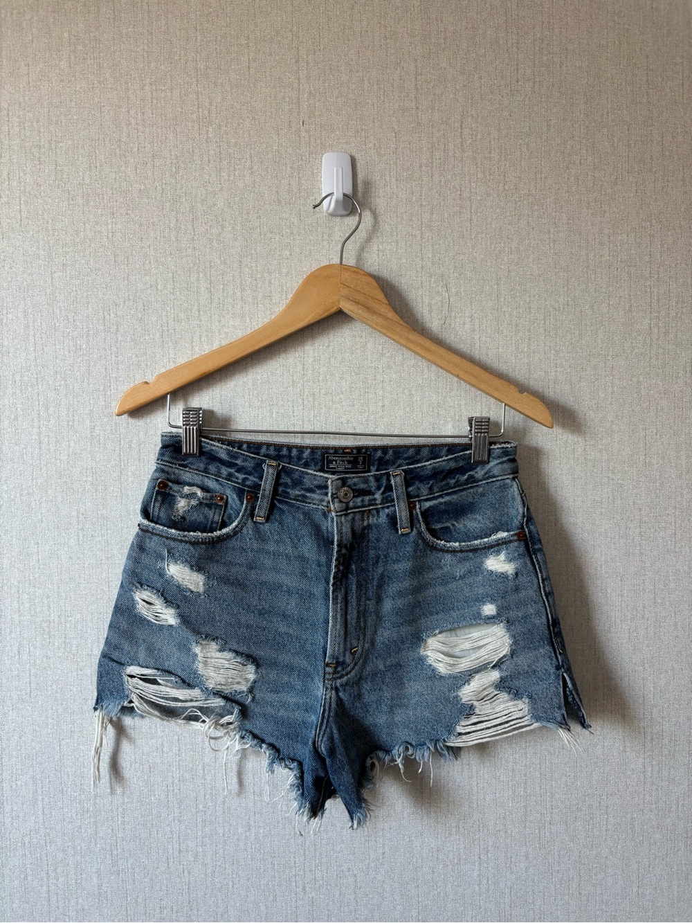 Abercrombie & Fitch Ripped Dark Blue Denim Cutoff Shorts